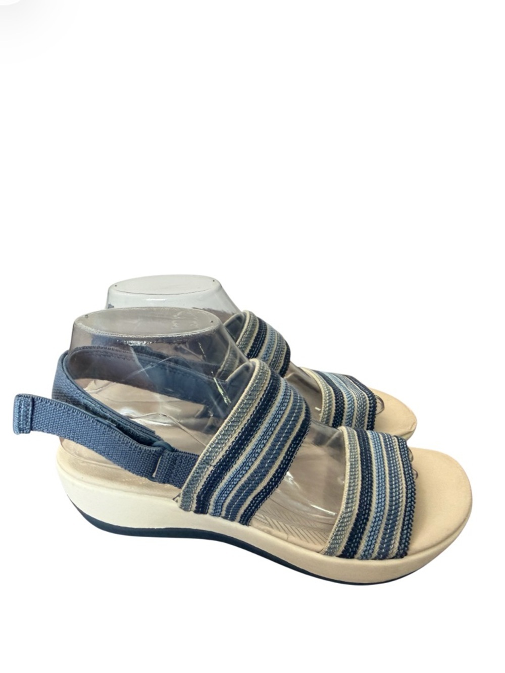 Clarks Cloudsteppers Arla Stroll Women’s Blue Striped Comfort Sandals-Size 7.5 W - Picture 3 of 14